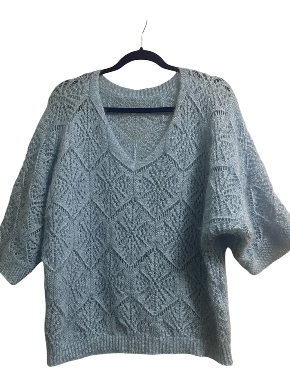 Light Blue V-Neck Women's Sweater one size